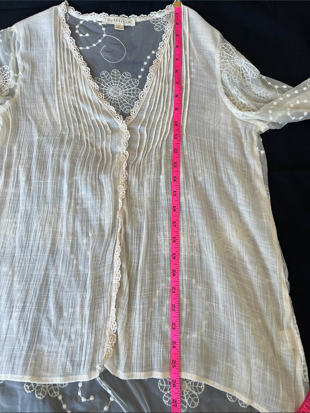Lovestitch Sheer Lace-Trim Top in Ivory w/ bell sleeves - Picture 10 of 15